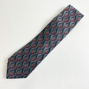 Kolte Italy Mens Tie Necktie Gray Red Geometric Hand Made Silk